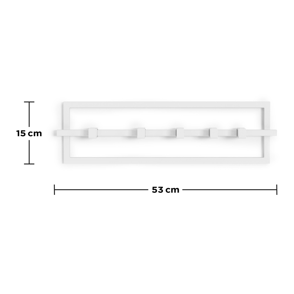 "Cubiko 5 Hook" Garderobe zur Wandaufhängung Größe  53x6x15 Maßangaben zur Wandgarderobe "Cubiko 5 Hook" in Weiß