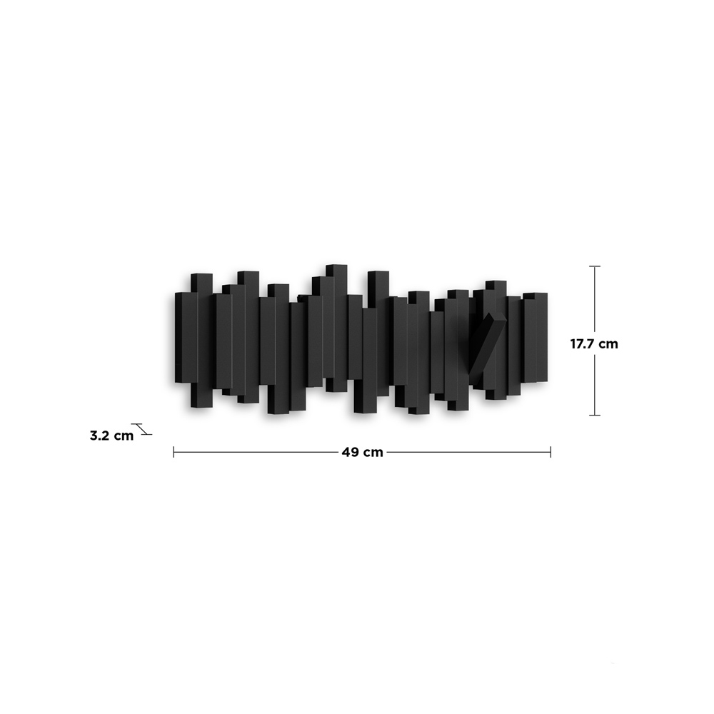 kleine schwarze Wandgarderobe "Sticks" Maßangaben zur schwarzen Wandgarderobe "Sticks"