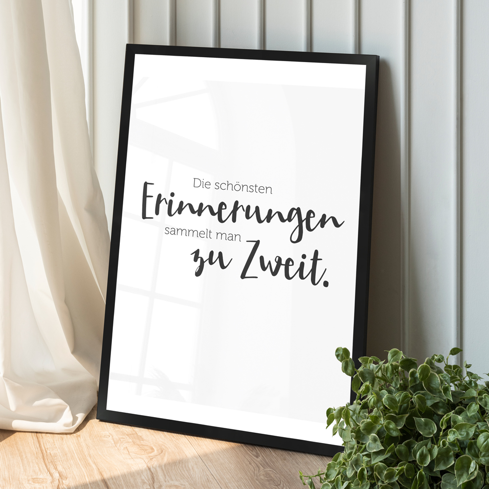Dekoration weißes Poster "Erinnerung zu zweit" in schwarzem Holzrahmen