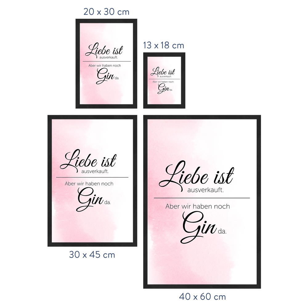 rosafarbenes Poster "Liebe ist ausverkauft" Größenauswahl