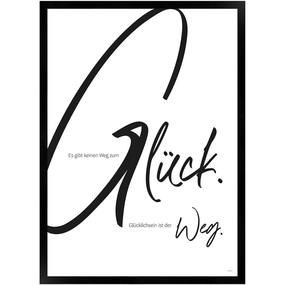 Glücklichsein ist der Weg | Poster mit Holzrahmen