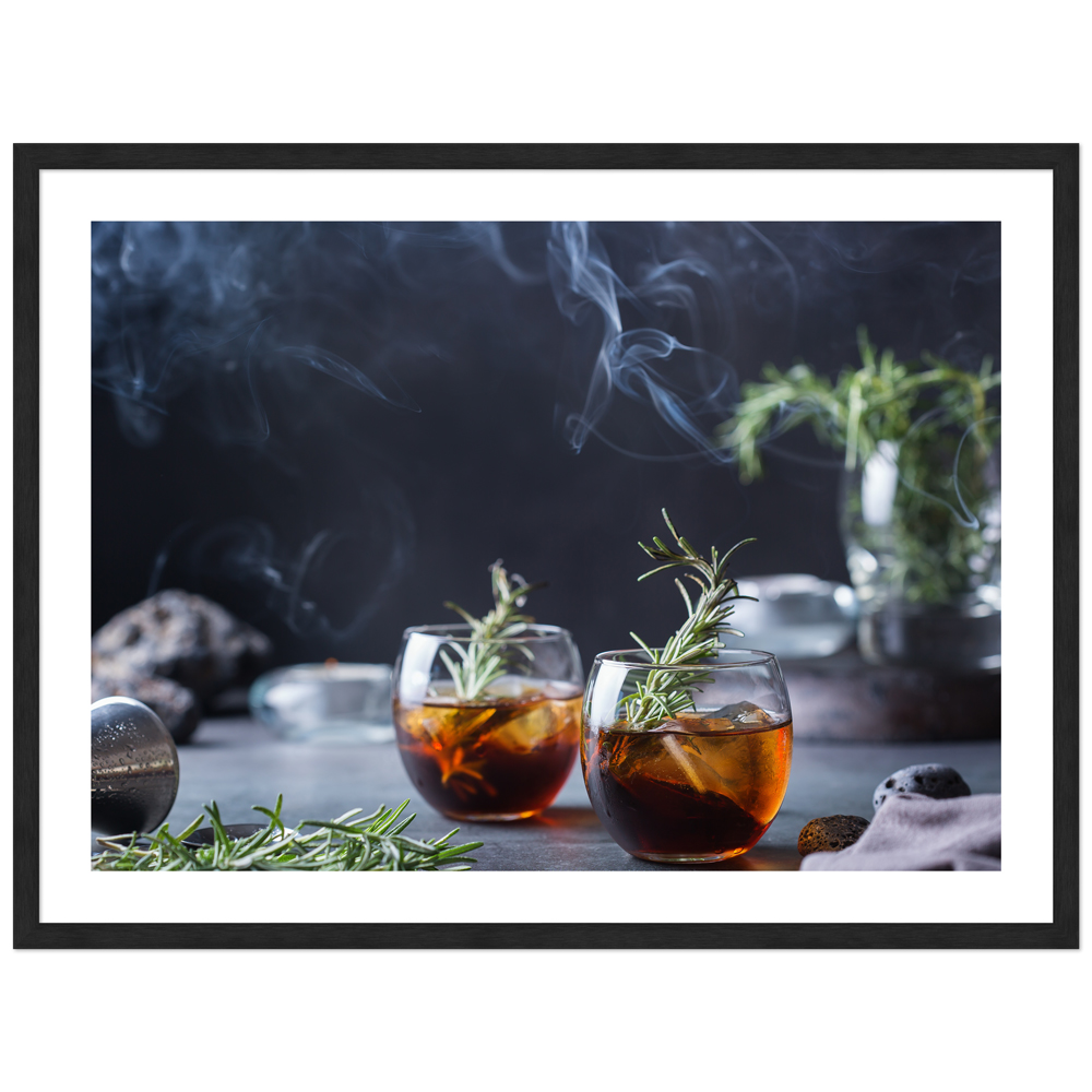 Cocktail Poster "Old fashioned cocktail" in schwarzem Rahmen