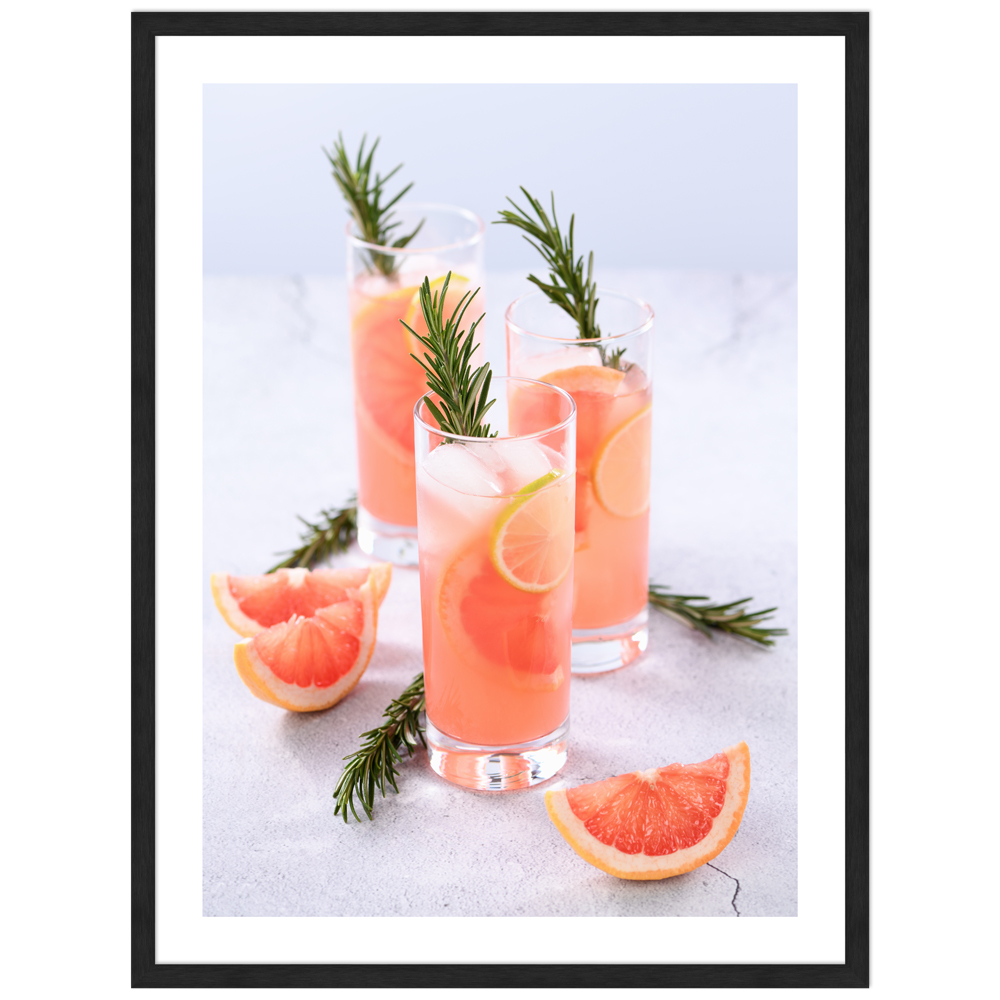 Cocktail Poster "Erfrische Grapefruit" in schwarzem Rahmen