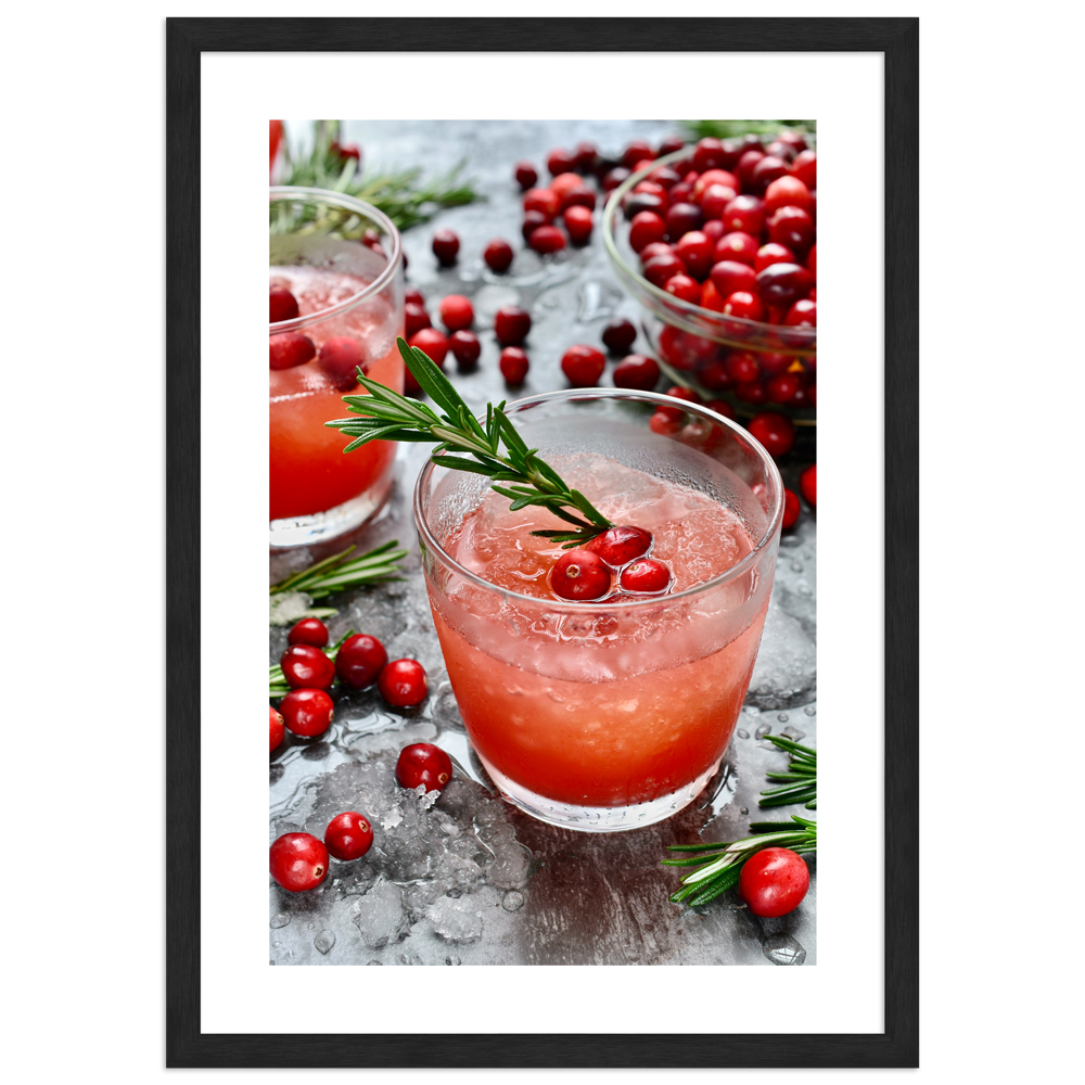 Cocktail Poster "Cranberry fizz" in schwarzem Rahmen