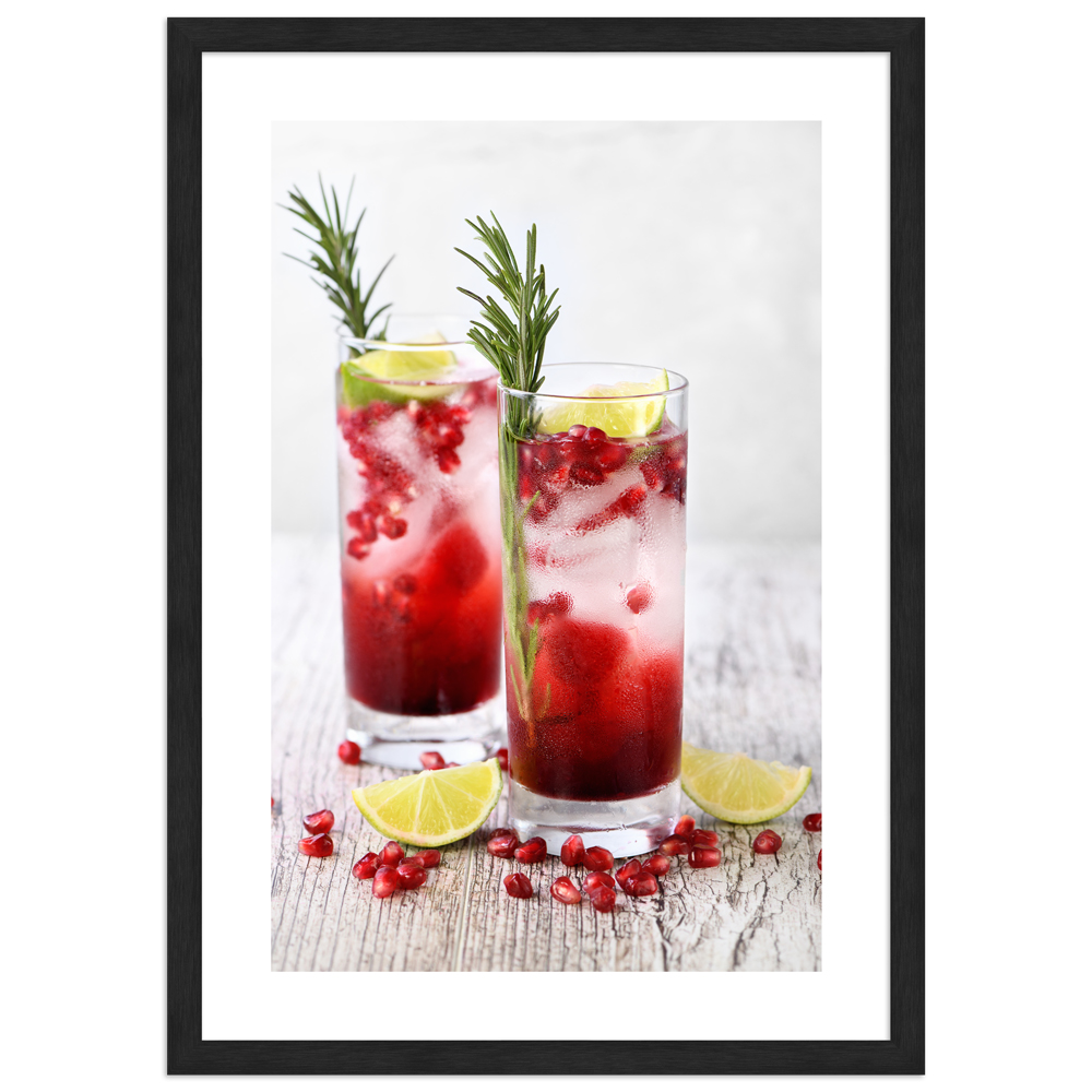 Cocktail Poster "Granatapfel Cocktail" in schwarzem Rahmen