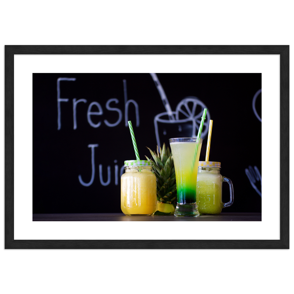 Cocktail Poster "Fresh & Juicy" in schwarzem Rahmen