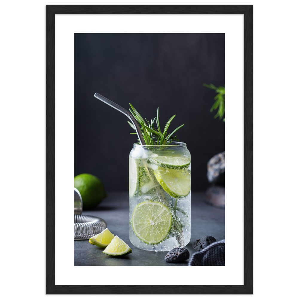 Cocktail Poster "Rosemary summer" in schwarzem Rahmen