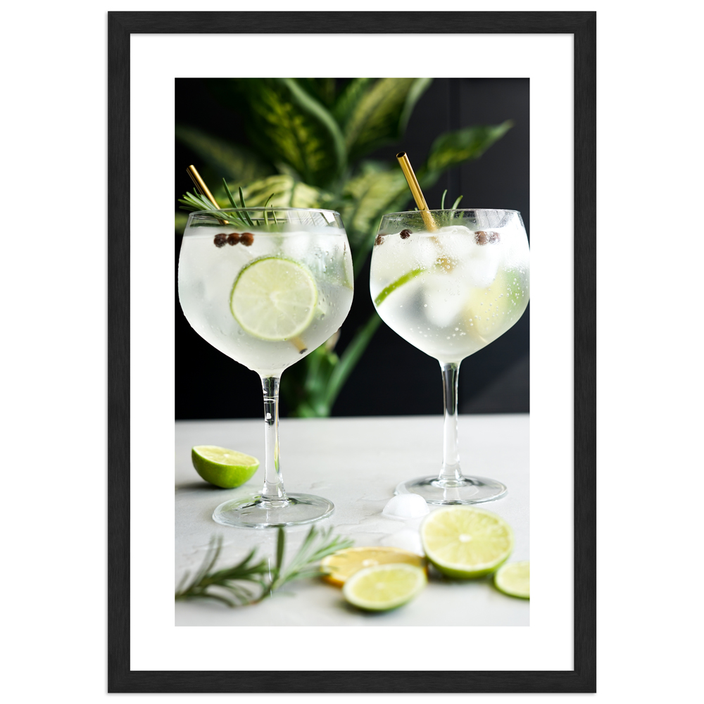 Cocktail Poster "Gin love" in schwarzem Rahmen