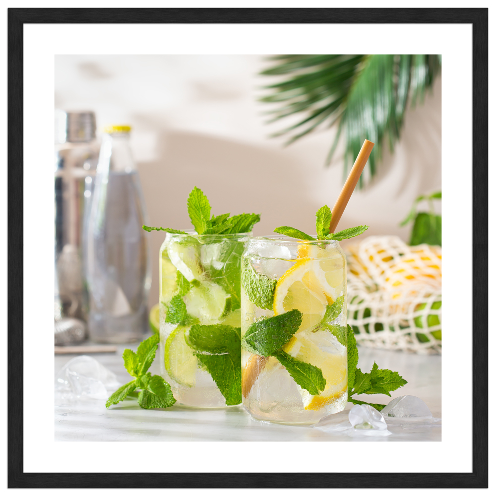 30x30 cm Cocktail Poster "Citruskick" in schwarzem Rahmen