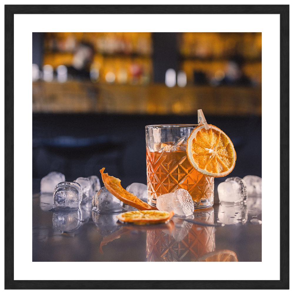 30x30 cm Cocktail Poster "Ice citrus" in schwarzem Rahmen