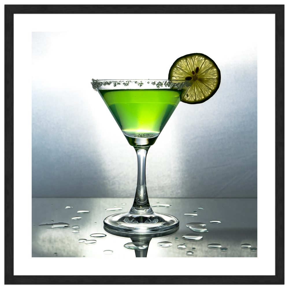 30x30 cm Cocktail Poster "Cocktail green" in schwarzem Rahmen