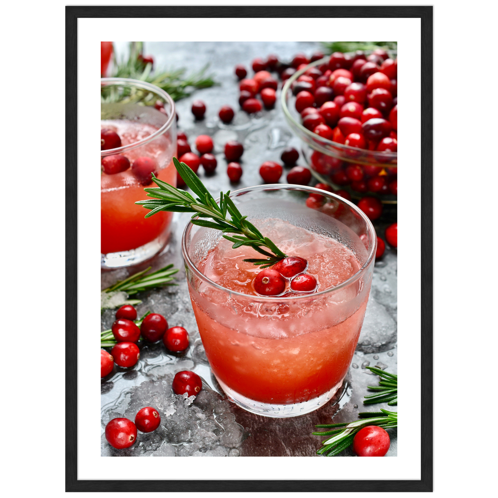 30x40 cm Cocktail Poster "Cranberry fizz" in schwarzem Rahmen
