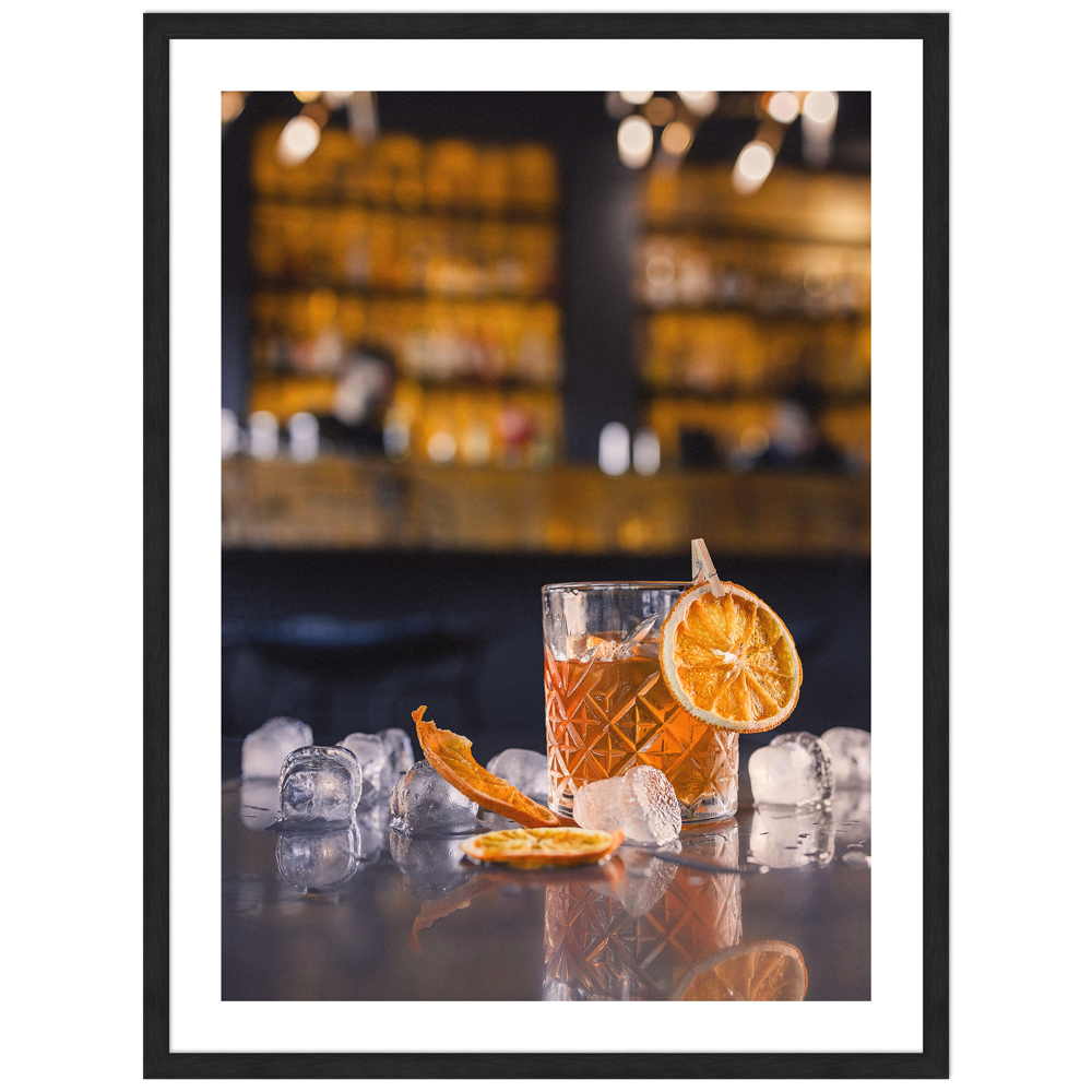 30x40 cm Cocktail Poster "Ice citrus" in schwarzem Rahmen