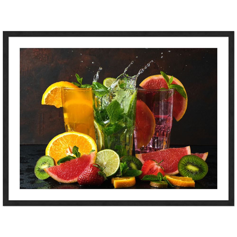 30x40 cm Cocktail Poster "Fruchtcocktail" in schwarzem Rahmen