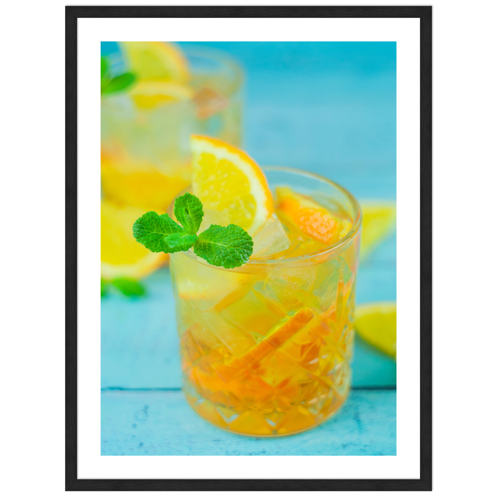 30x40 cm Cocktail Poster "Sommerfrische" in schwarzem Rahmen