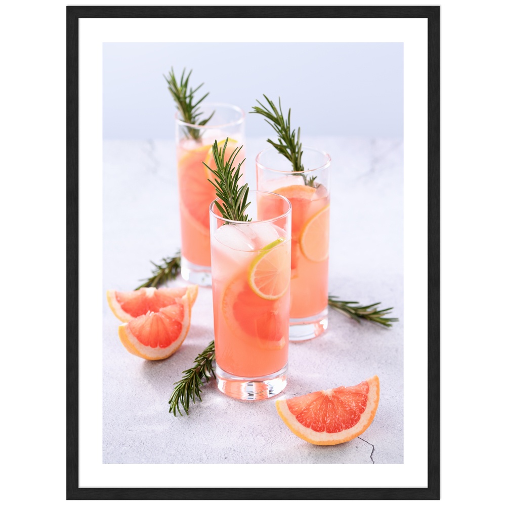 30x40 cm Cocktail Poster "Erfrische Grapefruit" in schwarzem Rahmen