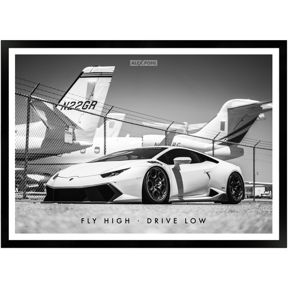 Fly High – Drive Low by Alex Pohl | Poster mit Holzrahmen 50x70 cm
