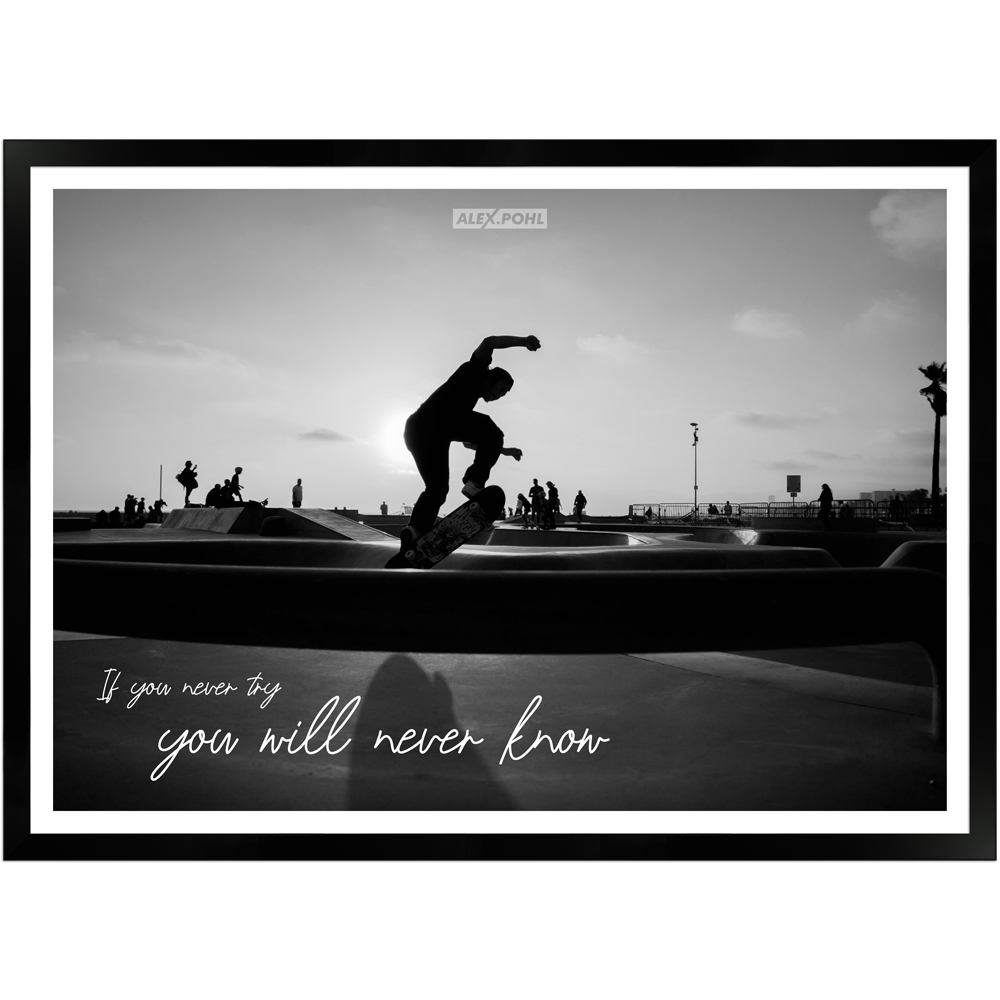 Schwarz-weiß Poster eines Skaters