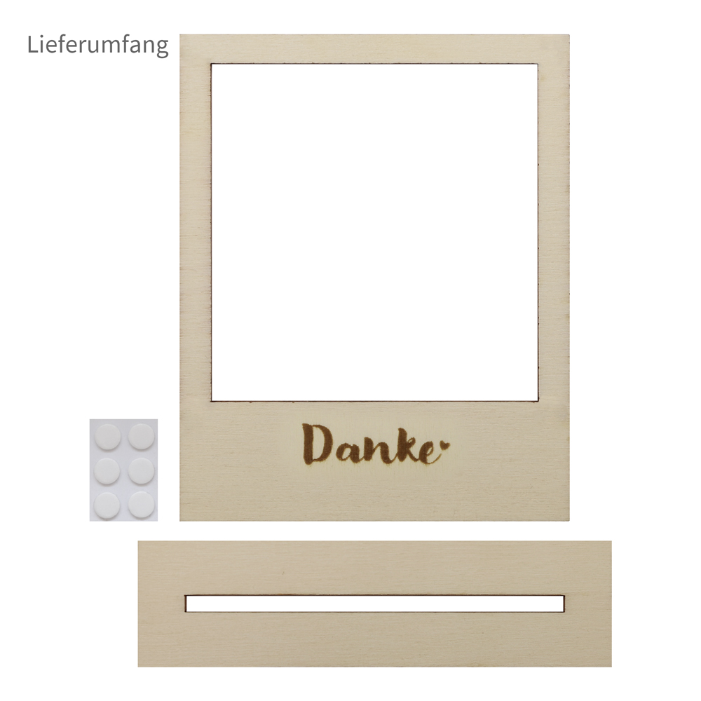 Danke - Polaroid Holzrahmen Lieferbestandteile