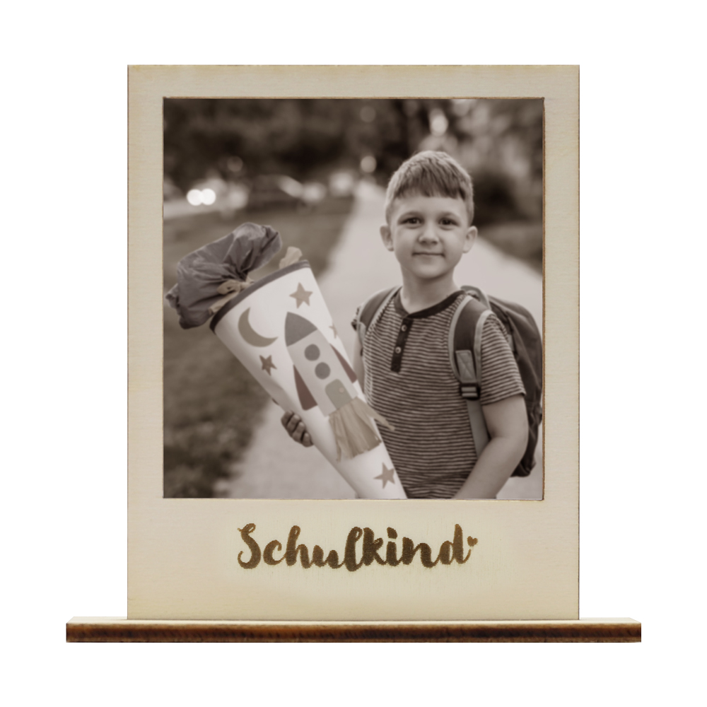 Polaroid Bilderrahmen aus Holz "Schulkind" Bilderrahmen für Polaroids mit Schriftzug Schulkind