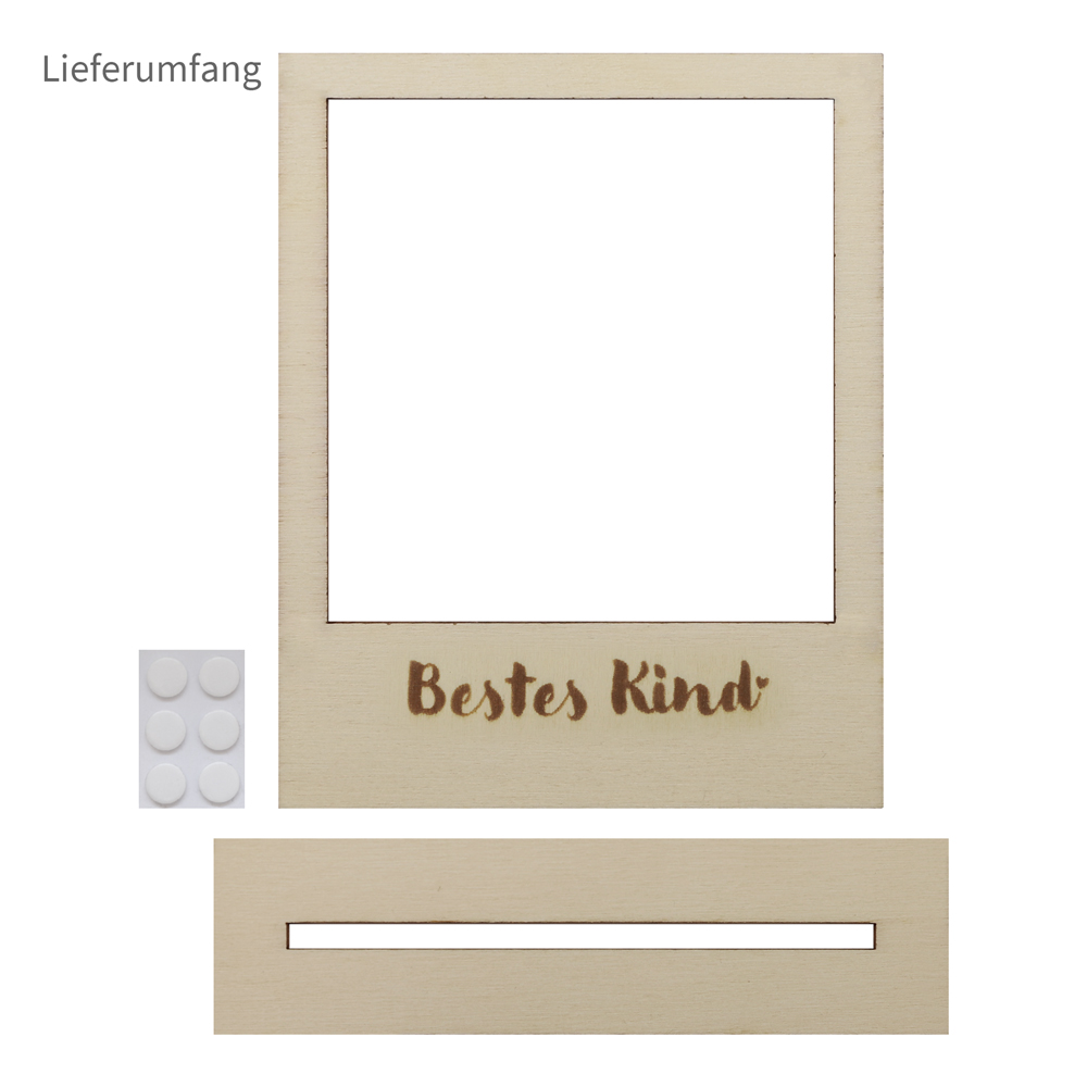 Lieferumfang Polaroid Bilderrahmen - Bestes Kind Bestes Kind - Polaroid Holzrahmen Lieferbestandteile