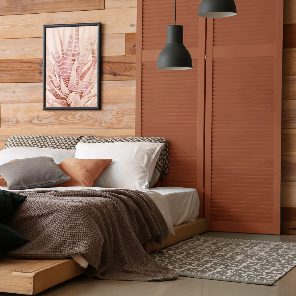 modernes Schlafzimmer mit Akzenten des Lackes True Emotions