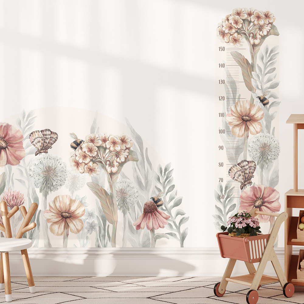 Kindermesslatte Wildblumen Wandtattoo an Kinderzimmerwand