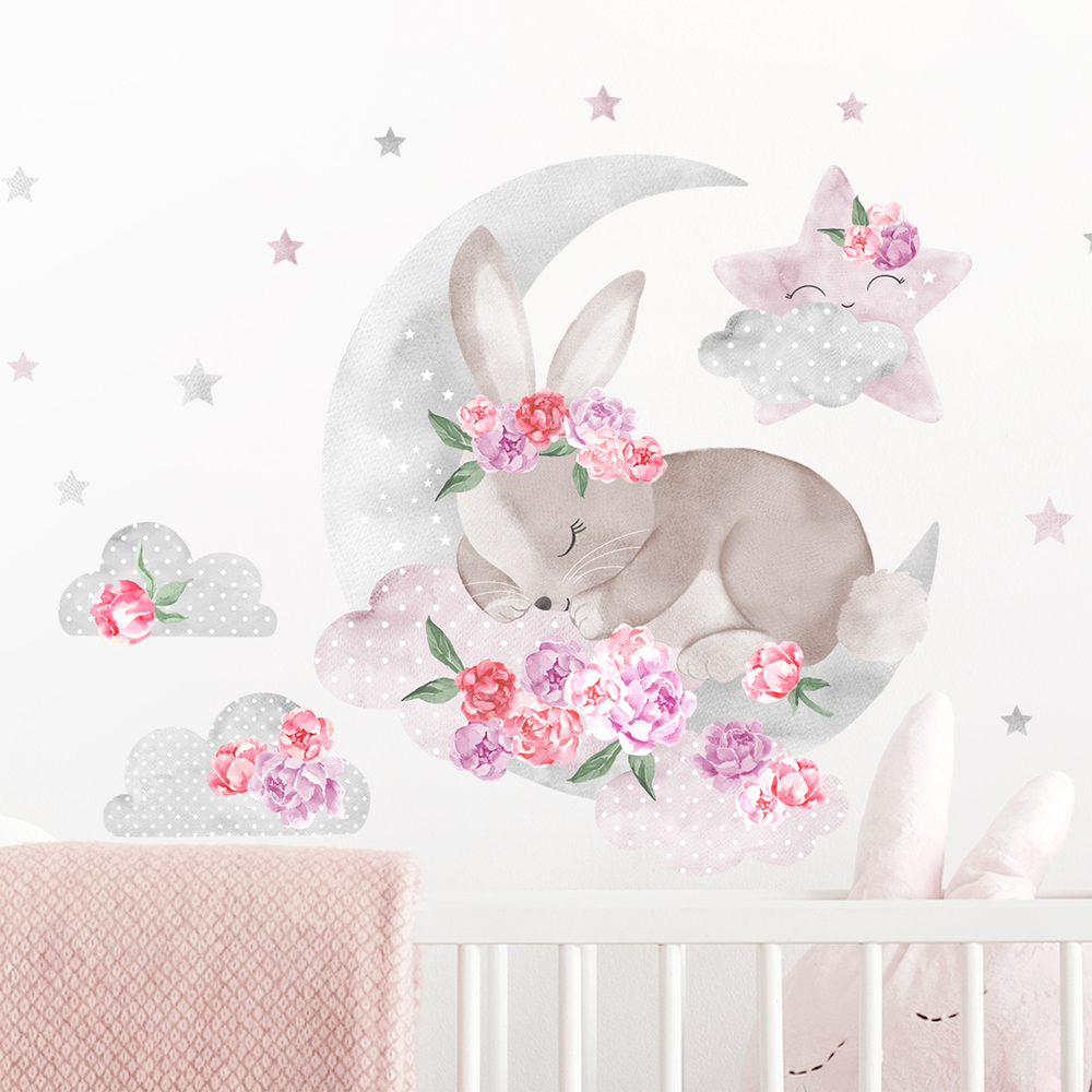 Wandaufkleber Motiv schlafender Hase Rosa