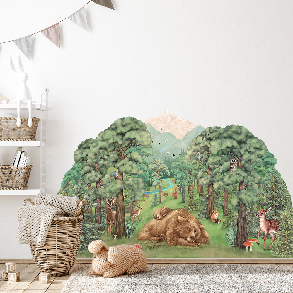 Kinderzimmer dekoriert mit Wald Sticker