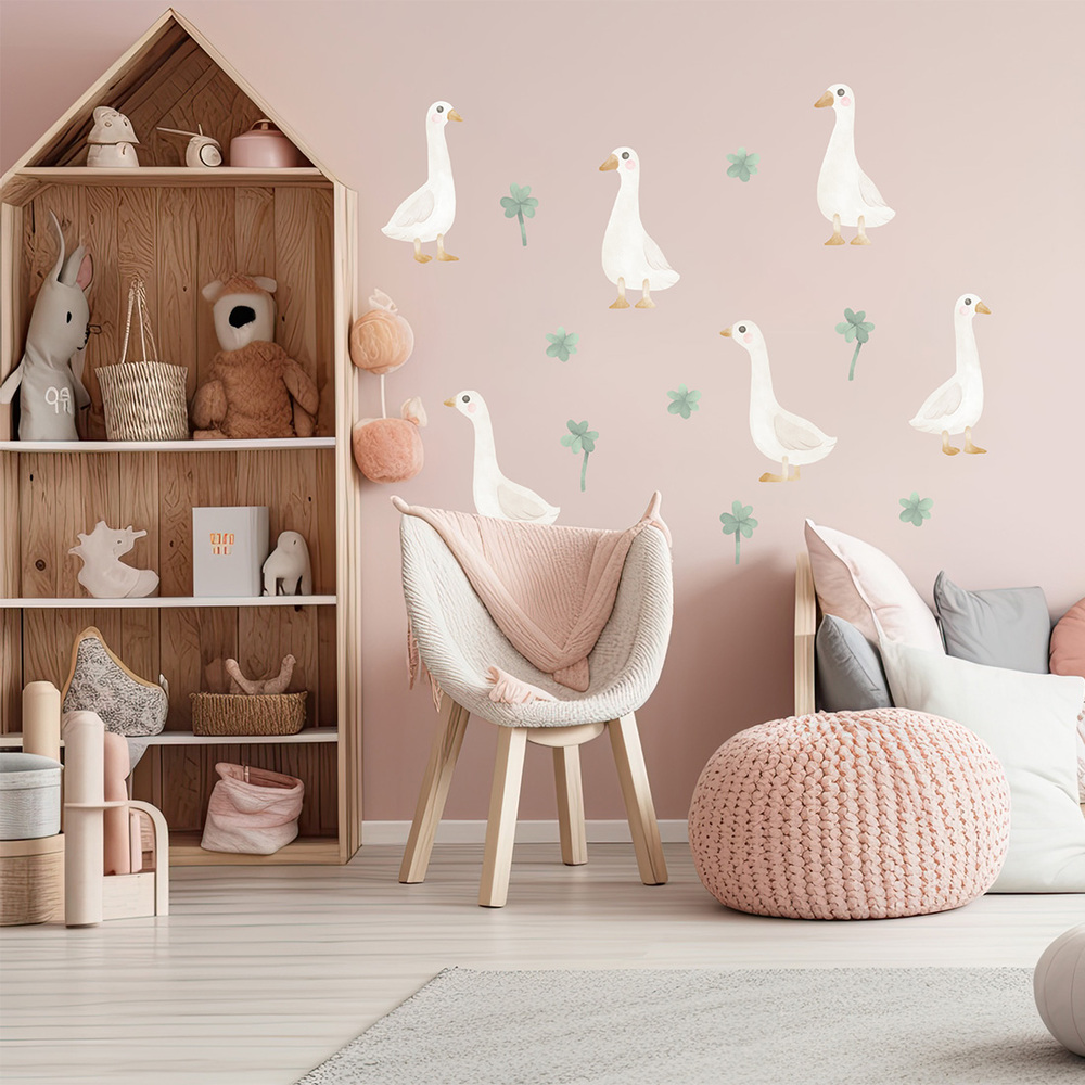 Wand dekoriert mit Boho Gänse Wandsticker