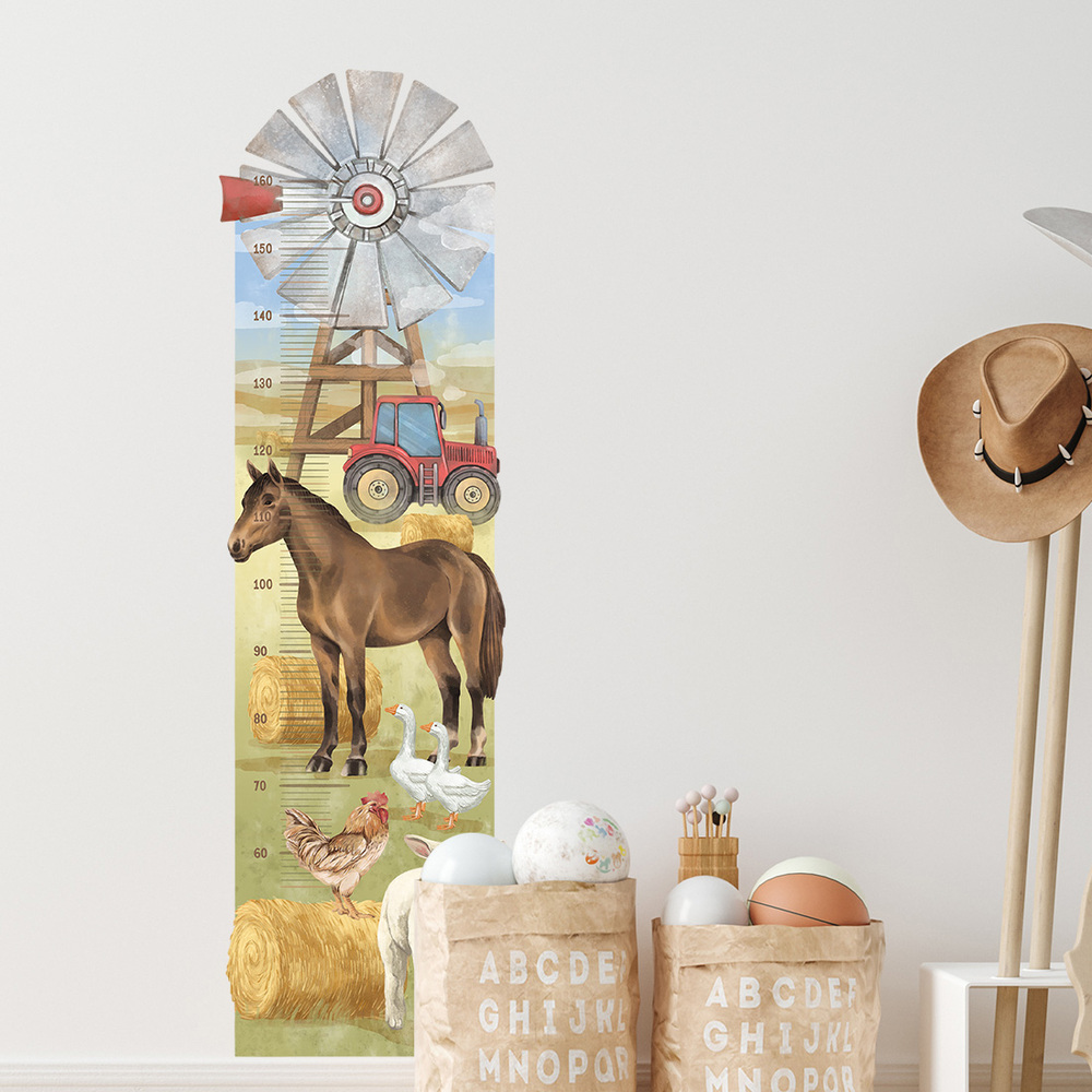 Wandaufkleber Motiv Bauernhof Kindermesslatte