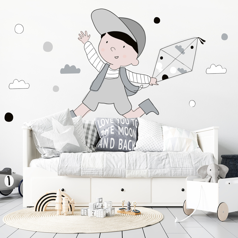 Wand dekoriert mit grauem Tim Wandsticker