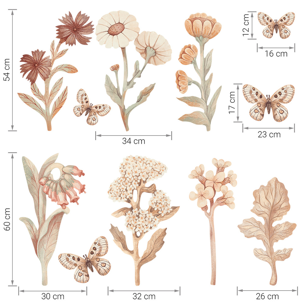 Größenabmessung Blumen Boho-Set I Wandtattoo