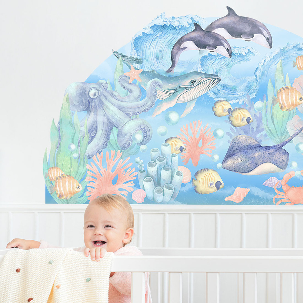 Unterwasserwelt Wandtattoo über Bett