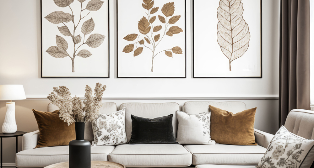 thematische Bilderahmen Collage Bilderwand aus gerahmten Blatt-Motiven