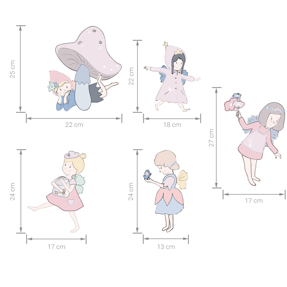 Größenabmessung Feen Rosa Wandtattoo