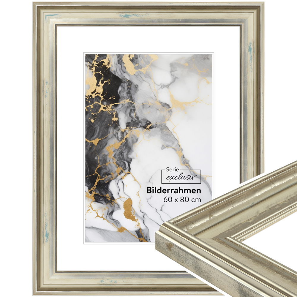 Mende Frames Bilderrahmen E013 Creme-Metallic mit Blau 80 x 120 Kunst aus Holz Made in Germany