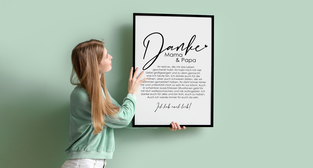 Poster mit Spruch in schwarzem Rahmen Sprüche Poster mit Danksagung