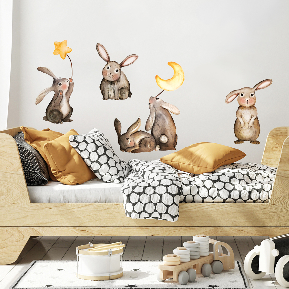 Wand dekoriert mit Hasen Wandsticker