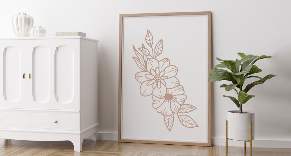 Holzrahmen mit Blumenposter Bilderrahmen aus Massivholz im Format DIN A1