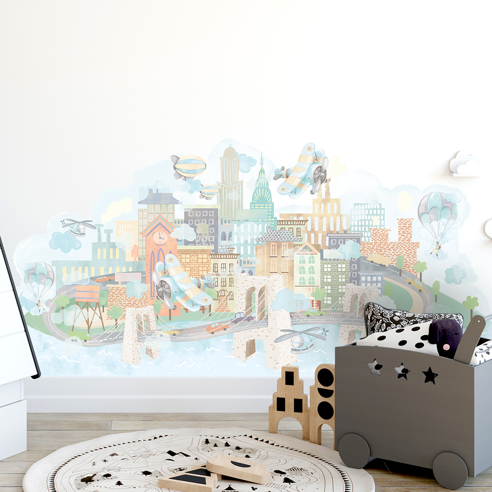 Wand dekoriert mit Kleinstadt Wandsticker