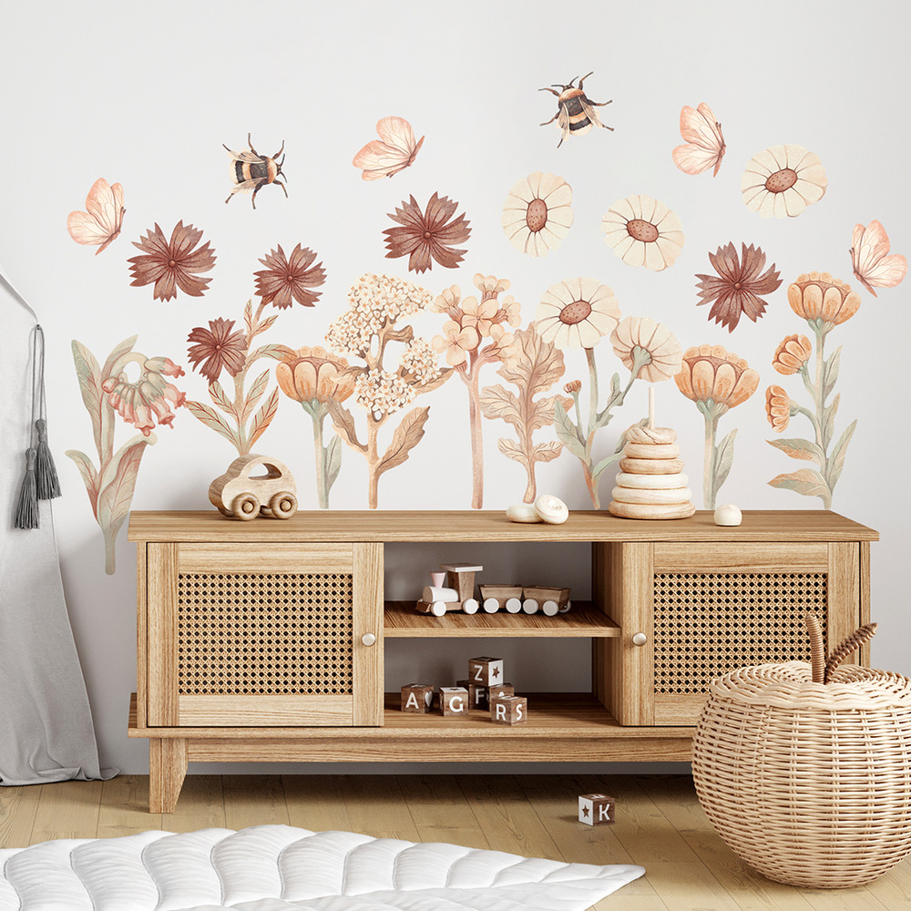 Wand dekoriert mit Blumen Boho-Set II Wandsticker