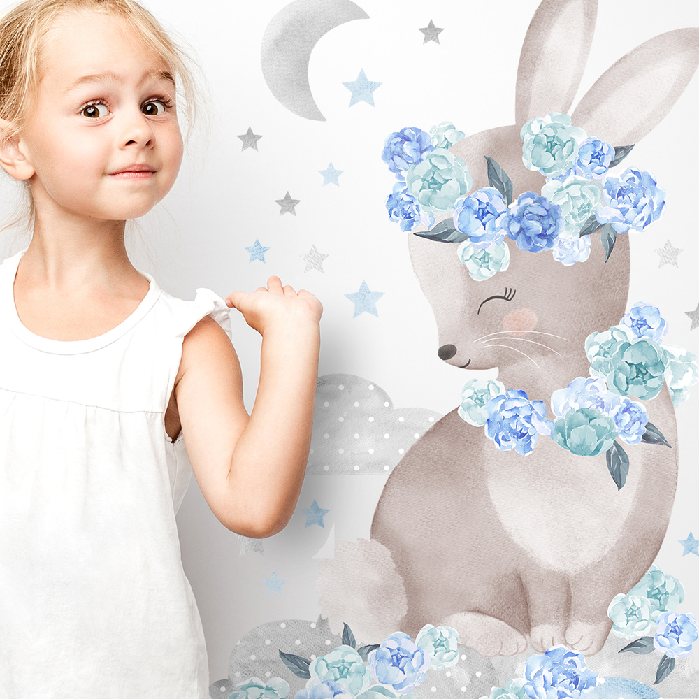 Wandaufkleber Motiv blauer Hase