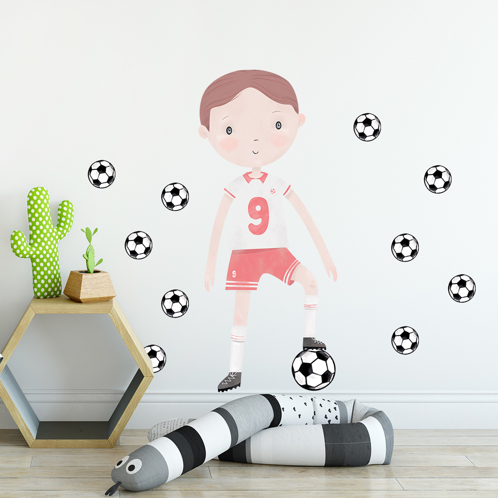 roter Fußballspieler Wandtattoo an Kinderzimmerwand