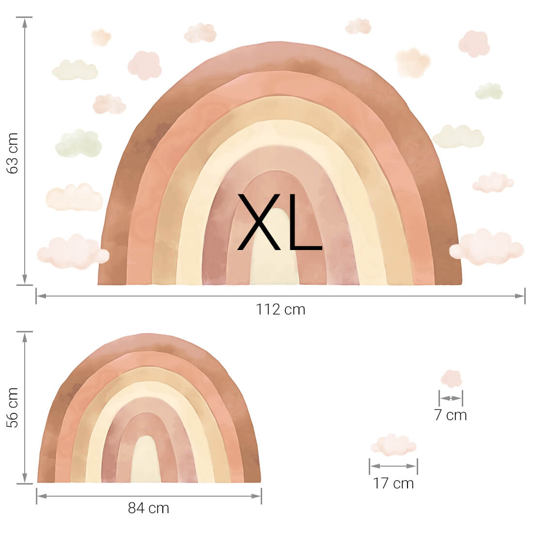 Größenabmessung Regenbogen Beige XL Wandtattoo