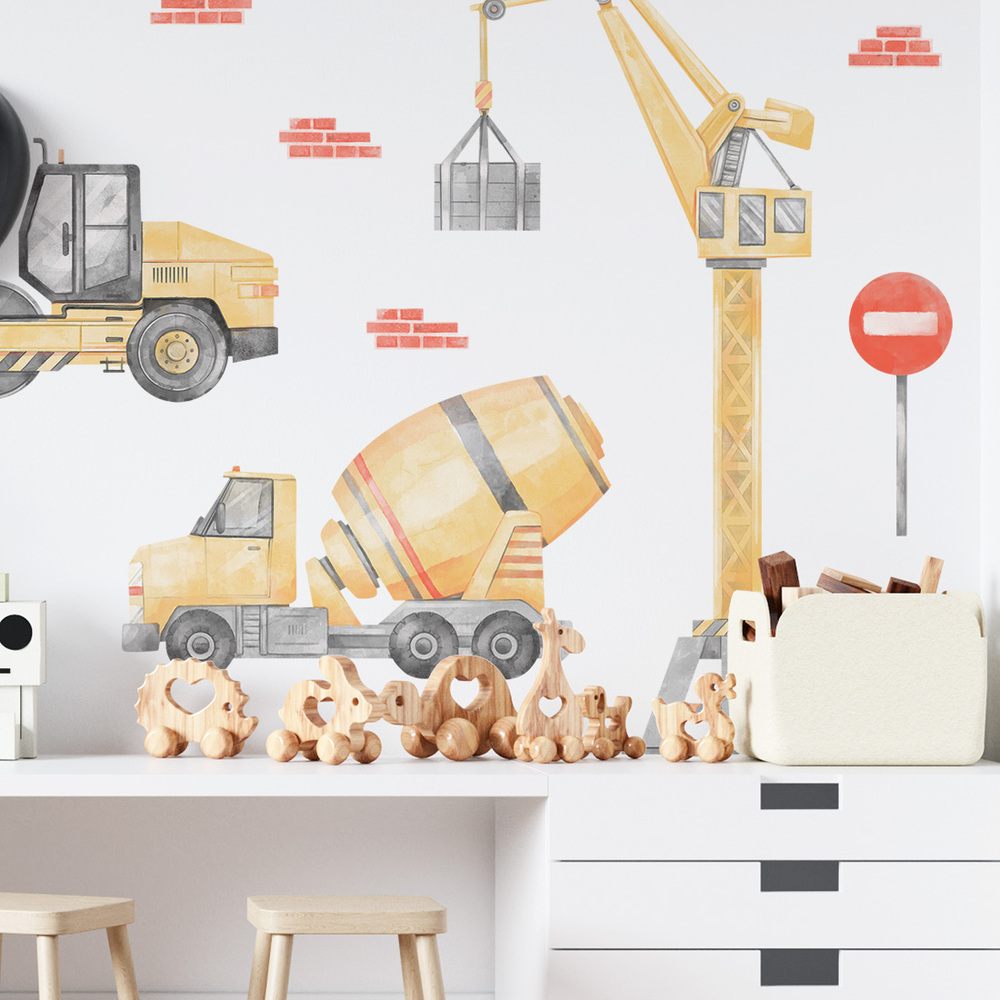 Wandaufkleber Motiv gelbes Baustellen-Set I