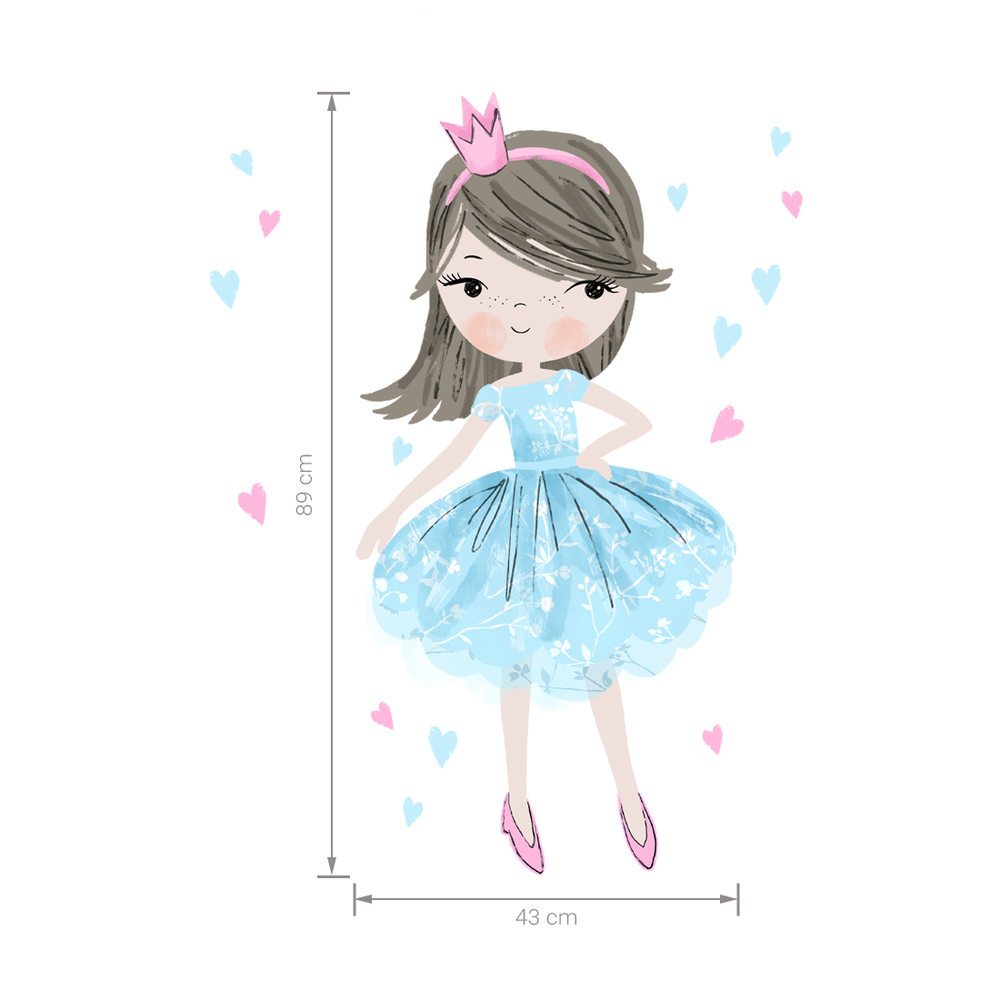 Größenabmessung Prinzessin Blau Wandtattoo