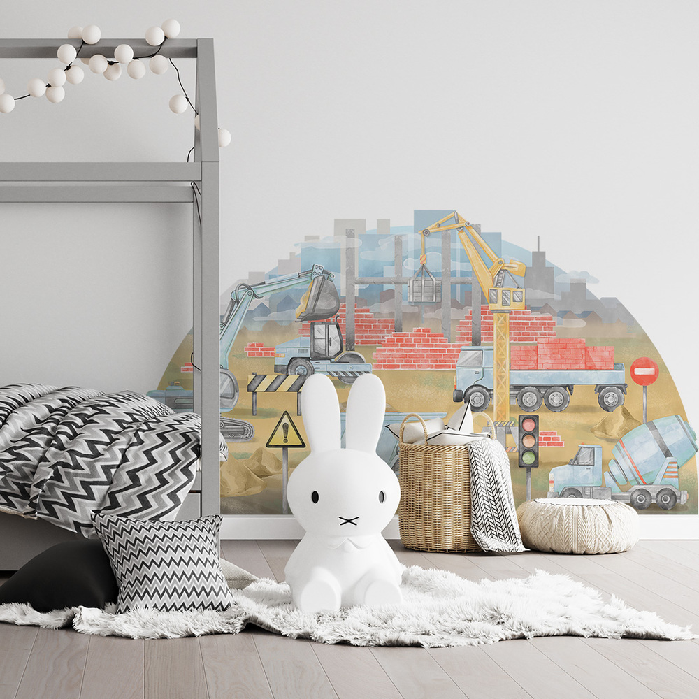Wand dekoriert mit blauem Baustellen Wandsticker
