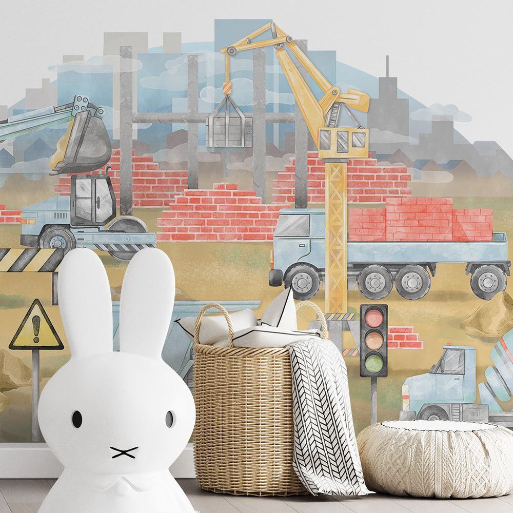Kinderzimmer dekoriert mit blaue Baustelle Sticker