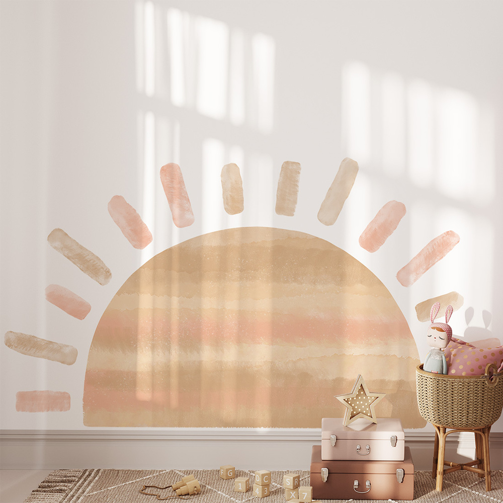 Wand dekoriert mit pinker Sonne Wandsticker